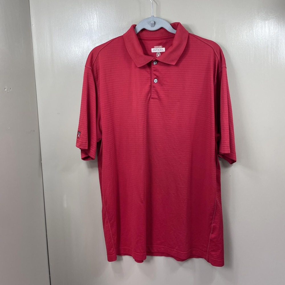 Antigua Desert Dry Mens Red Micro Stripe Golf Polo Shirt Large Short Sleeve